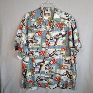 VTG Kalaheo Hawaiian Shirt 2XL Aviation WWII Planes P-51 MustangEAA Embroidered